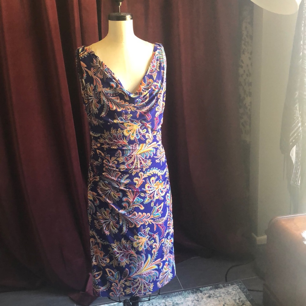 Lauren by Ralph Lauren blue paisley ruched dress